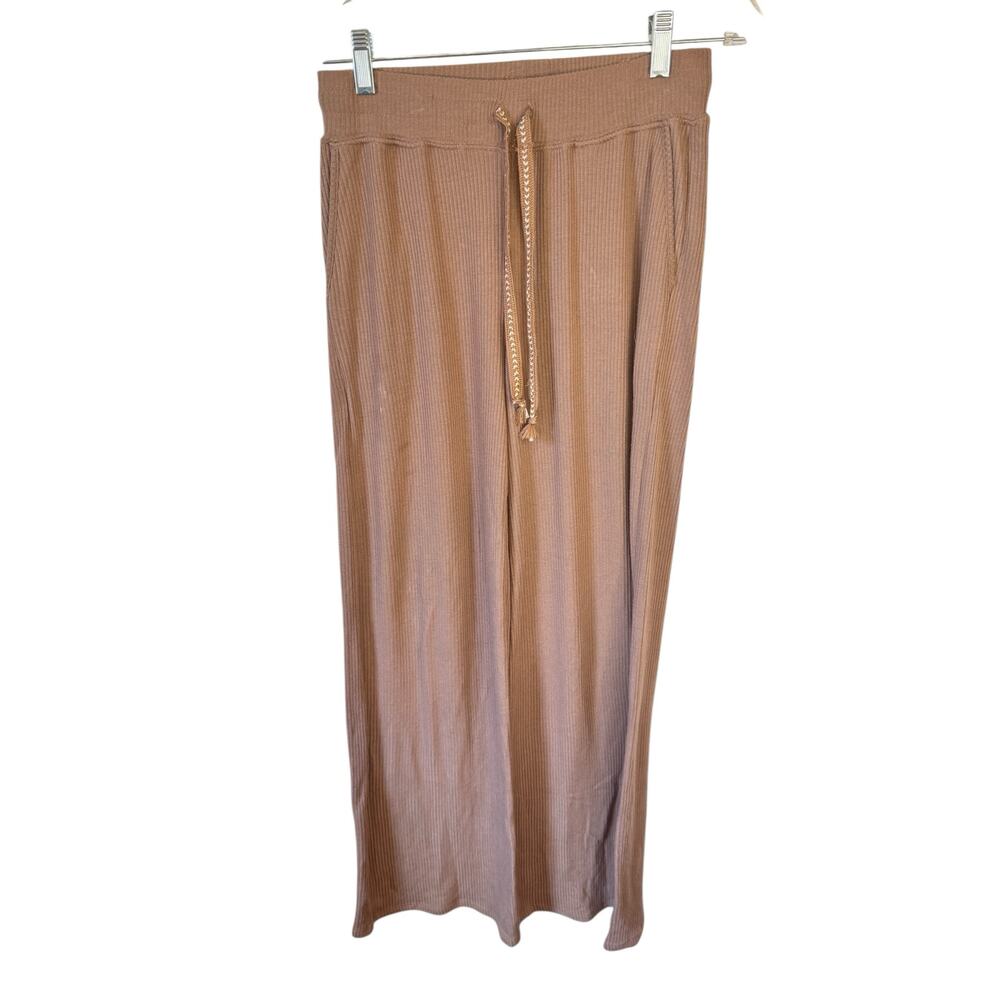 FAHERTY Roscoe Legend Rib Wide Leg Pants Sz Small Loungewear Cozy Light Brownie - Picture 2 of 12